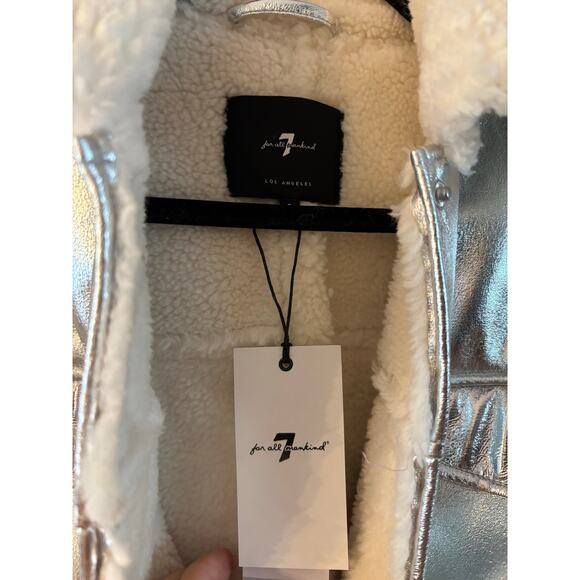 7 For All Mankind Los Angeles Silver Faux Shearling Coat Jacket Size Small NWT - Picture 4 of 10